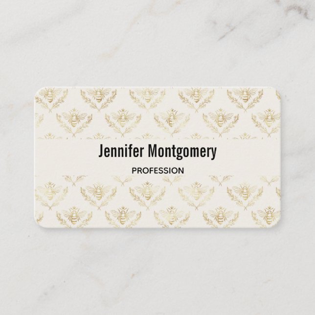 Golden Bumble Bee with a Crown Pattern Business Card (Front)