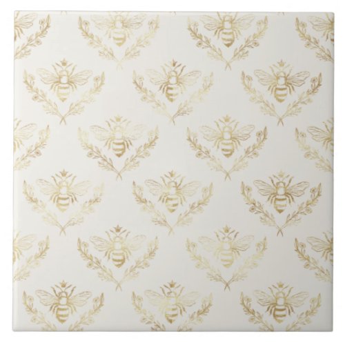 Golden Bumble Bee with a Crown Pattern Ceramic Tile