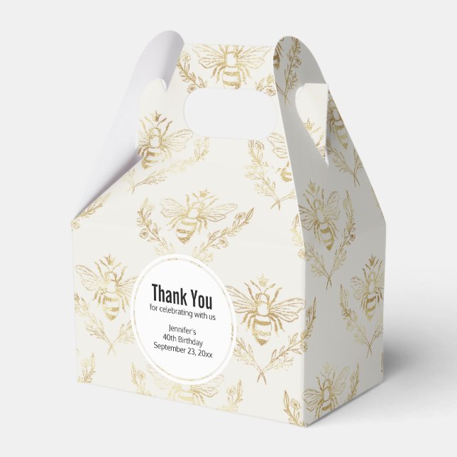 Golden Bumble Bee with a Crown Pattern Favor Boxes (Front Side)