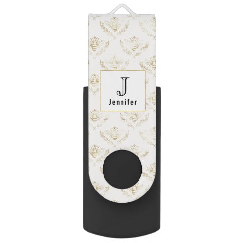 Golden Bumble Bee with a Crown Pattern Flash Drive