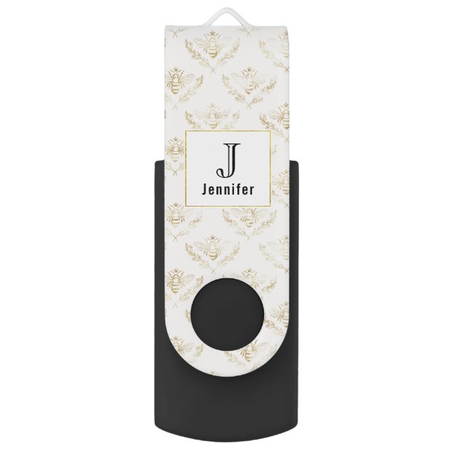 Golden Bumble Bee with a Crown Pattern Flash Drive (Front Vertical)