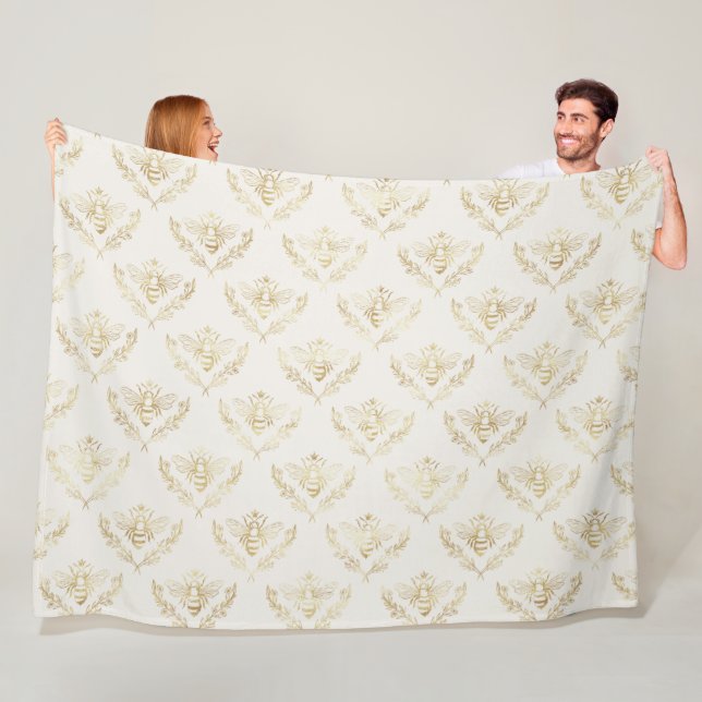 Golden Bumble Bee with a Crown Pattern Fleece Blanket (In Situ)