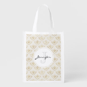 Golden Bumble Bee with a Crown Pattern Grocery Bag