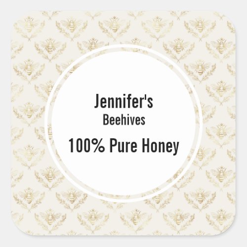 Golden Bumble Bee with a Crown Pattern Honey Square Sticker