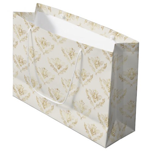 Golden Bumble Bee with a Crown Pattern Large Gift Bag