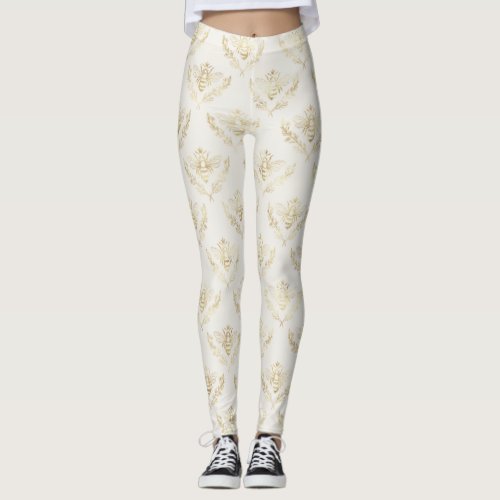 Golden Bumble Bee with a Crown Pattern Leggings