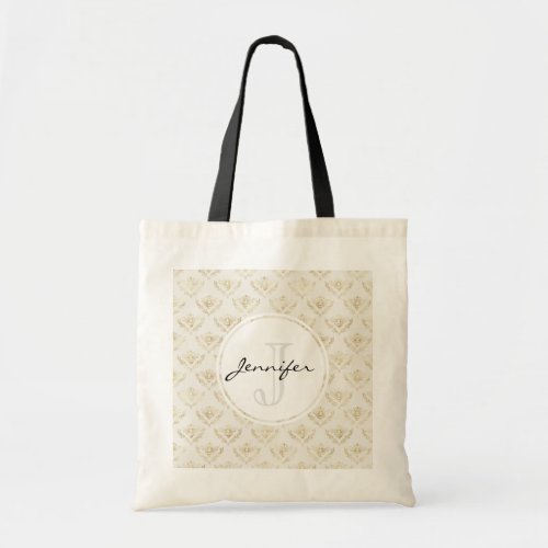 Golden Bumble Bee with a Crown Pattern Monogram Tote Bag