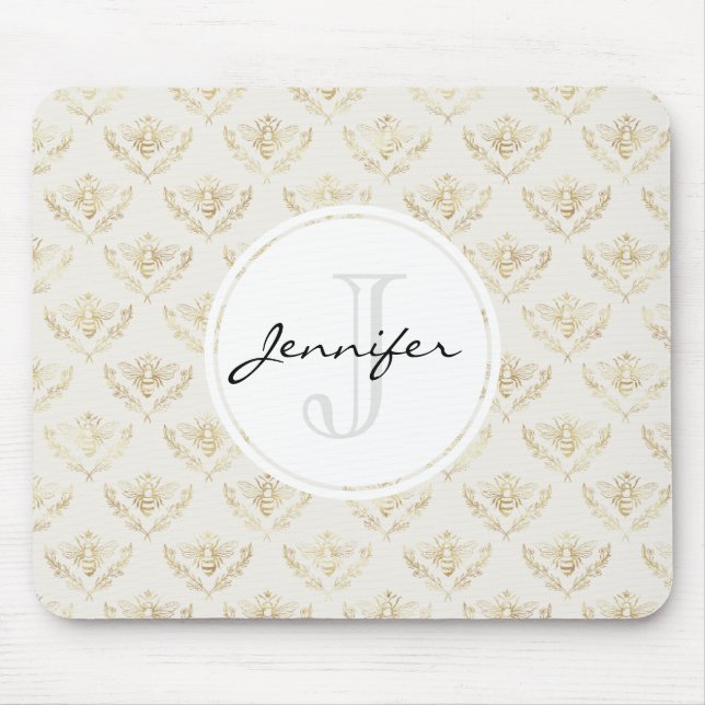 Golden Bumble Bee with a Crown Pattern Mouse Pad (Front)