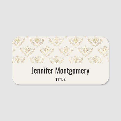 Golden Bumble Bee with a Crown Pattern Name Tag