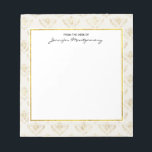 Golden Bumble Bee with a Crown Pattern Notepad<br><div class="desc">A notepad with an elegant pattern with gold colored bumble bees in a repeating pattern on a cream colored background.</div>