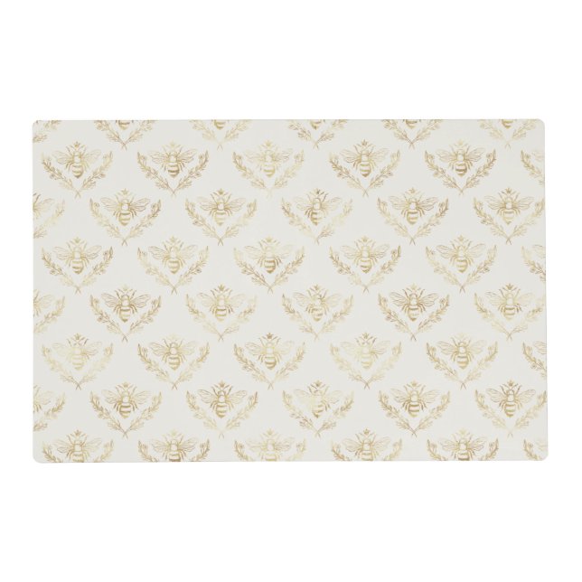 Golden Bumble Bee with a Crown Pattern Placemat (Back)