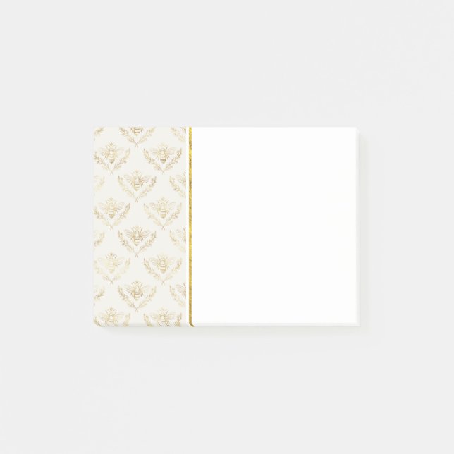 Golden Bumble Bee with a Crown Pattern Post-it Notes (Front)