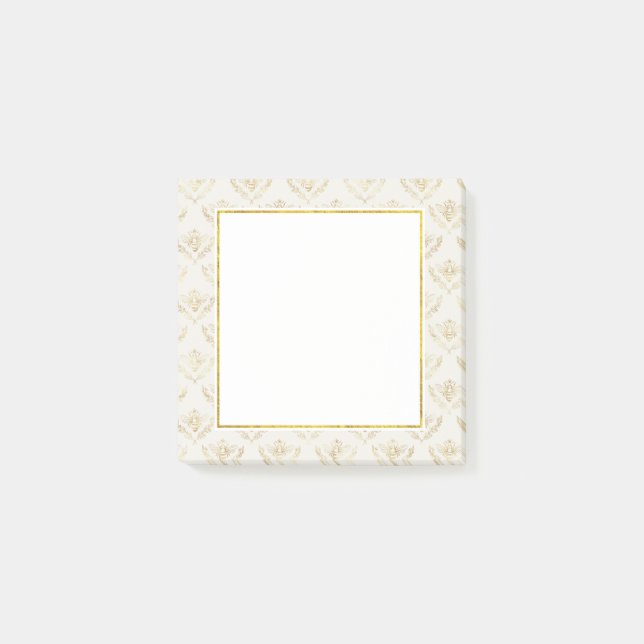 Golden Bumble Bee with a Crown Pattern Post-it Notes (Front)