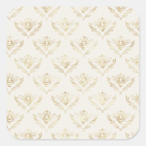 Golden Bumble Bee with a Crown Pattern Square Sticker