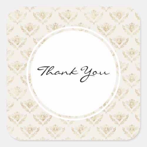 Golden Bumble Bee with a Crown Pattern Thank You Square Sticker