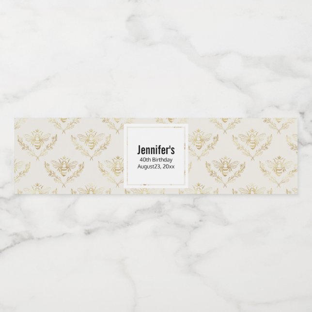 Golden Bumble Bee with a Crown Pattern Water Bottle Label (Single Label)