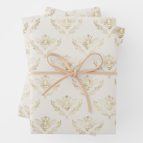 Golden Bumble Bee with a Crown Pattern Wrapping Paper Sheets