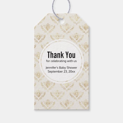 Golden Bumble Bee with Crown Pattern Thank You Gift Tags