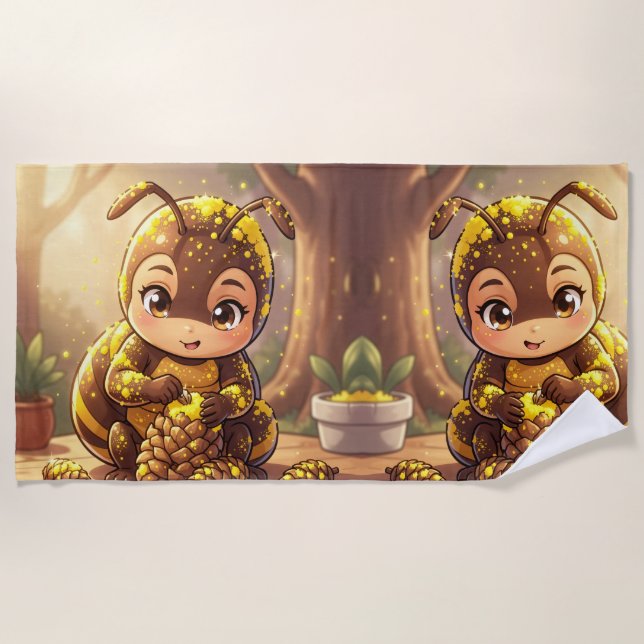 Golden Bumblebee in Bloom Dance.12 Beach Towel (Front)