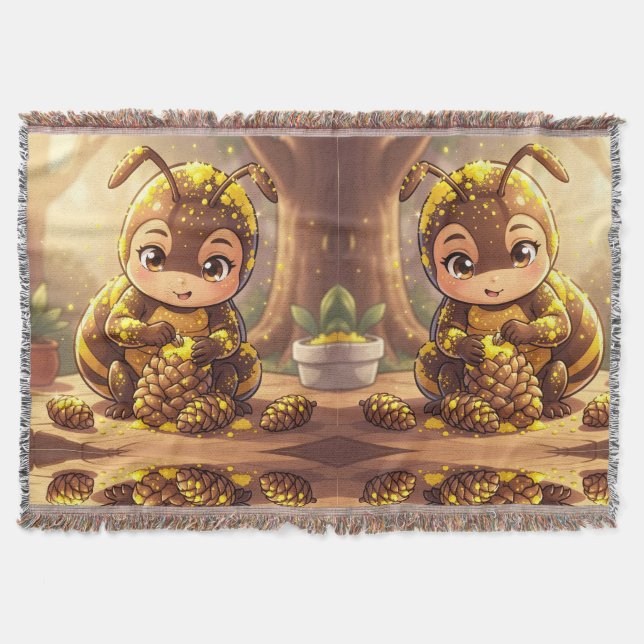 Golden Bumblebee in Bloom Dance.12 Throw Blanket (Front)
