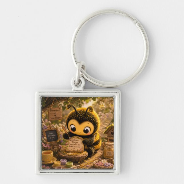 Golden Bumblebee in Flower Dance.10 Keychain (Front)