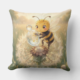 Golden Bumblebee in Flower Dance.9 Throw Pillow