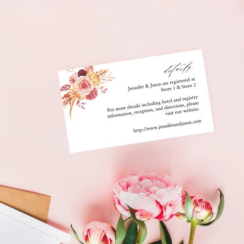 Golden Burgundy  Blush Pink Floral Details 2 Enclosure Card