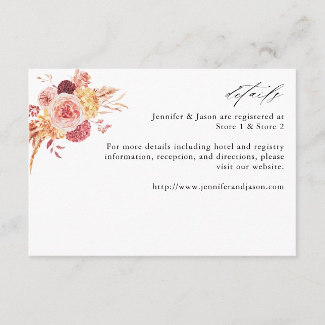 Golden Burgundy & Blush Pink Floral Details 2LG Enclosure Card (Front)