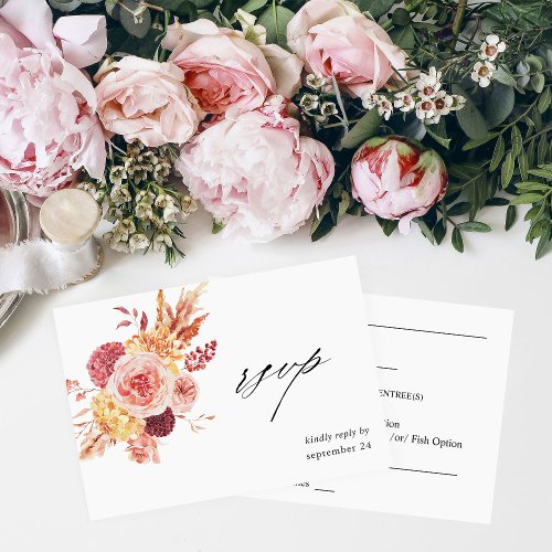 Golden Burgundy Blush Pink Floral w Meal RSVP 2