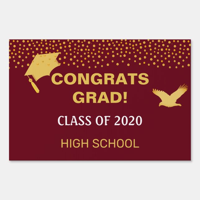 Golden & Burgundy Congrats Grad Graduation Sign (Front)