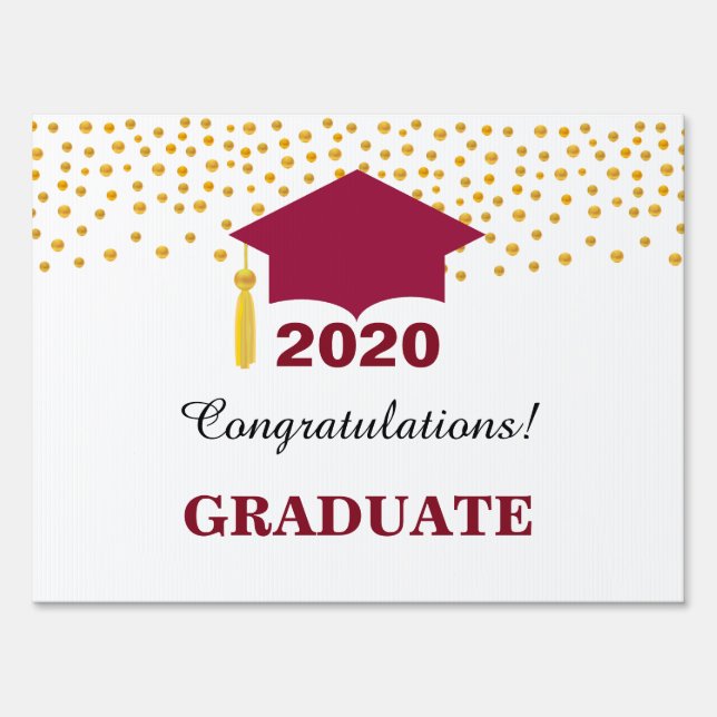 Golden & Burgundy Red Congratulations Graduation Sign (Front)