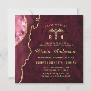 Golden Burgundy RN Nursing School Graduation Party Invitation