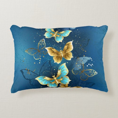 Golden butterflies accent pillow