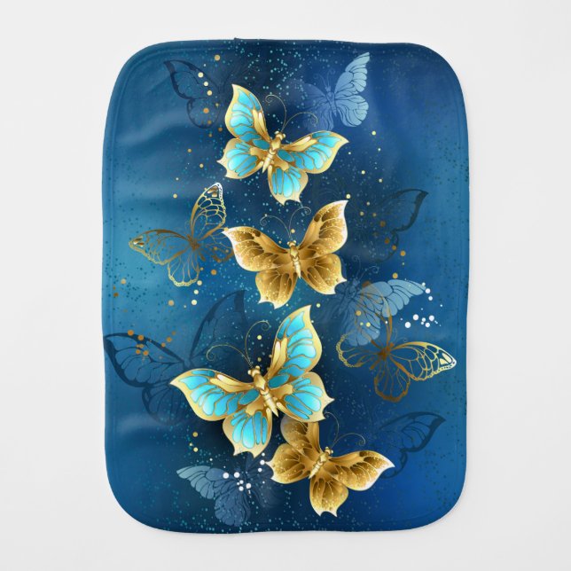 Golden butterflies baby burp cloth (Front)