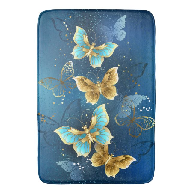 Golden butterflies bath mat (Front Vertical)