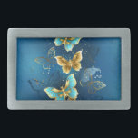 Golden butterflies belt buckle<br><div class="desc">Composition of flying,  jewelry,  gold and dark butterflies on textured jewelry background. Golden butterfly.</div>