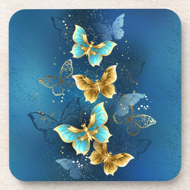 Golden butterflies beverage coaster (Front)