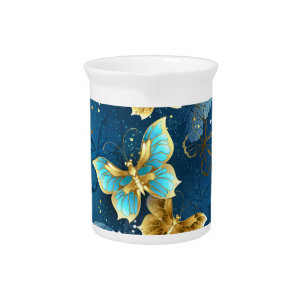 Golden butterflies beverage pitcher