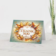 Golden Butterflies & Blossoms Thank You Card - Cus