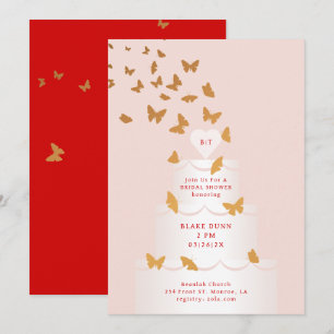 GOLDEN BUTTERFLIES & CAKE BRIDAL SHOWER INVITATION