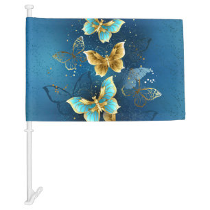 Golden butterflies car flag