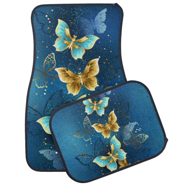 Golden butterflies car floor mat (Set)