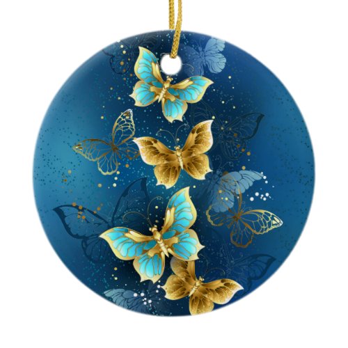 Golden butterflies ceramic ornament