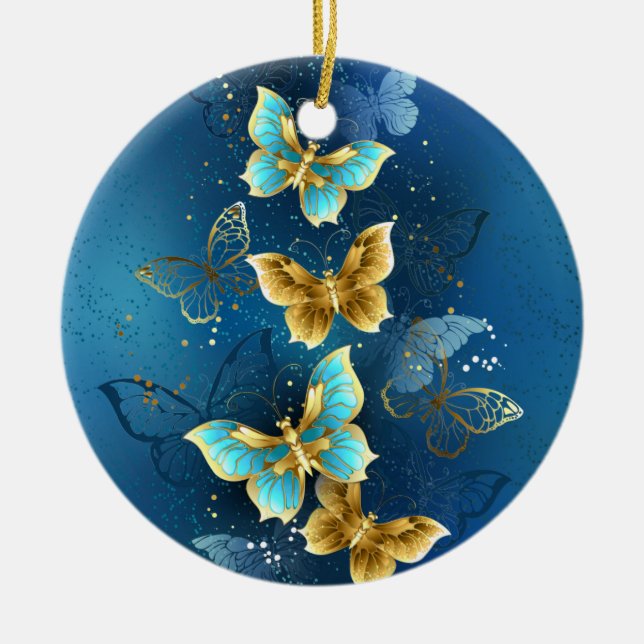Golden butterflies ceramic ornament (Front)