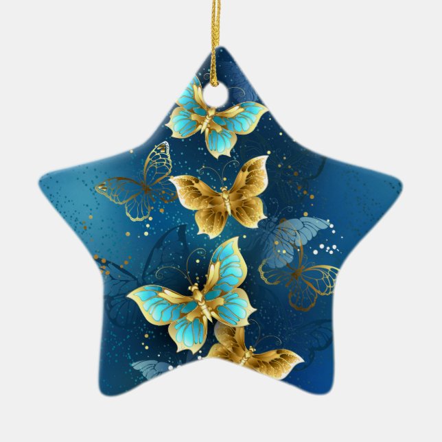 Golden butterflies ceramic ornament (Front)