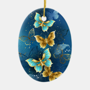 Golden butterflies ceramic ornament