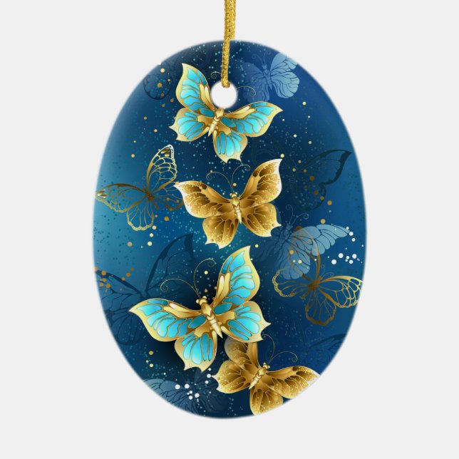 Golden butterflies ceramic ornament (Front)