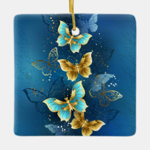 Golden butterflies ceramic ornament
