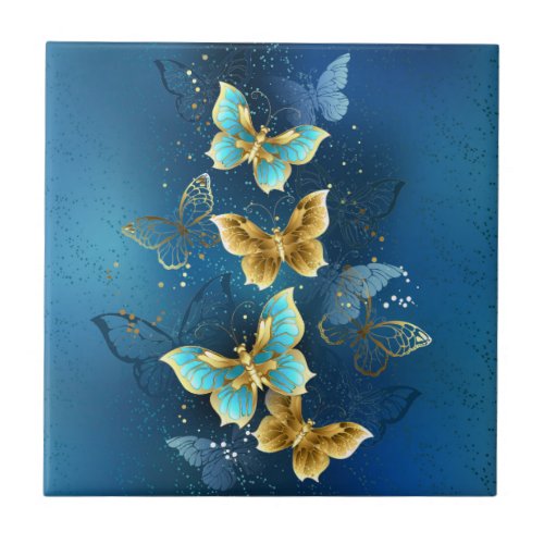 Golden butterflies ceramic tile