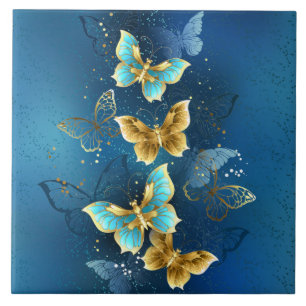 Golden butterflies ceramic tile